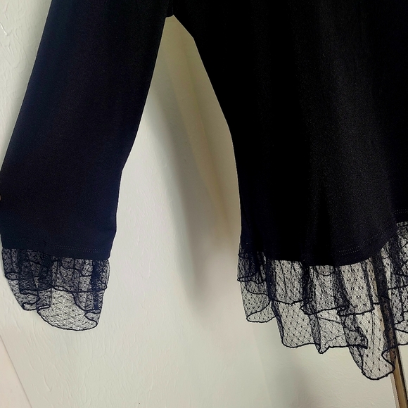Adiva Elegant Black Top with Sheer Dotted Ruffle Hemline & Ruffle Cuffs, Size XL - Picture 4 of 8